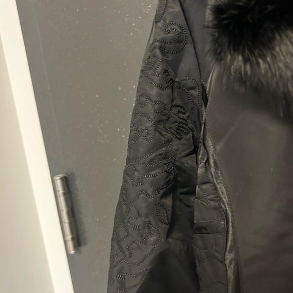 Ebene by Patrick Assuline Rabbit Fur trim pattern trench size 10 Excellent cond - Picture 3 of 16